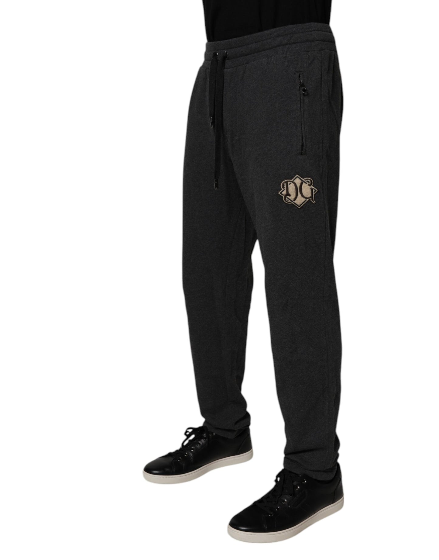 Dolce & Gabbana Mörkgrå Logotyp Bomull Jogger Träningsbyxor
