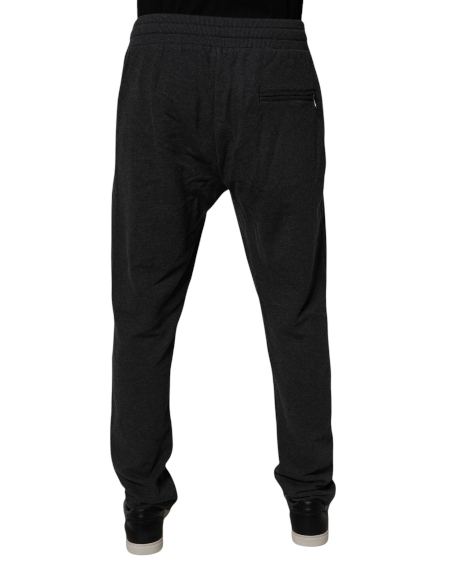 Dolce & Gabbana Mörkgrå Logotyp Bomull Jogger Träningsbyxor