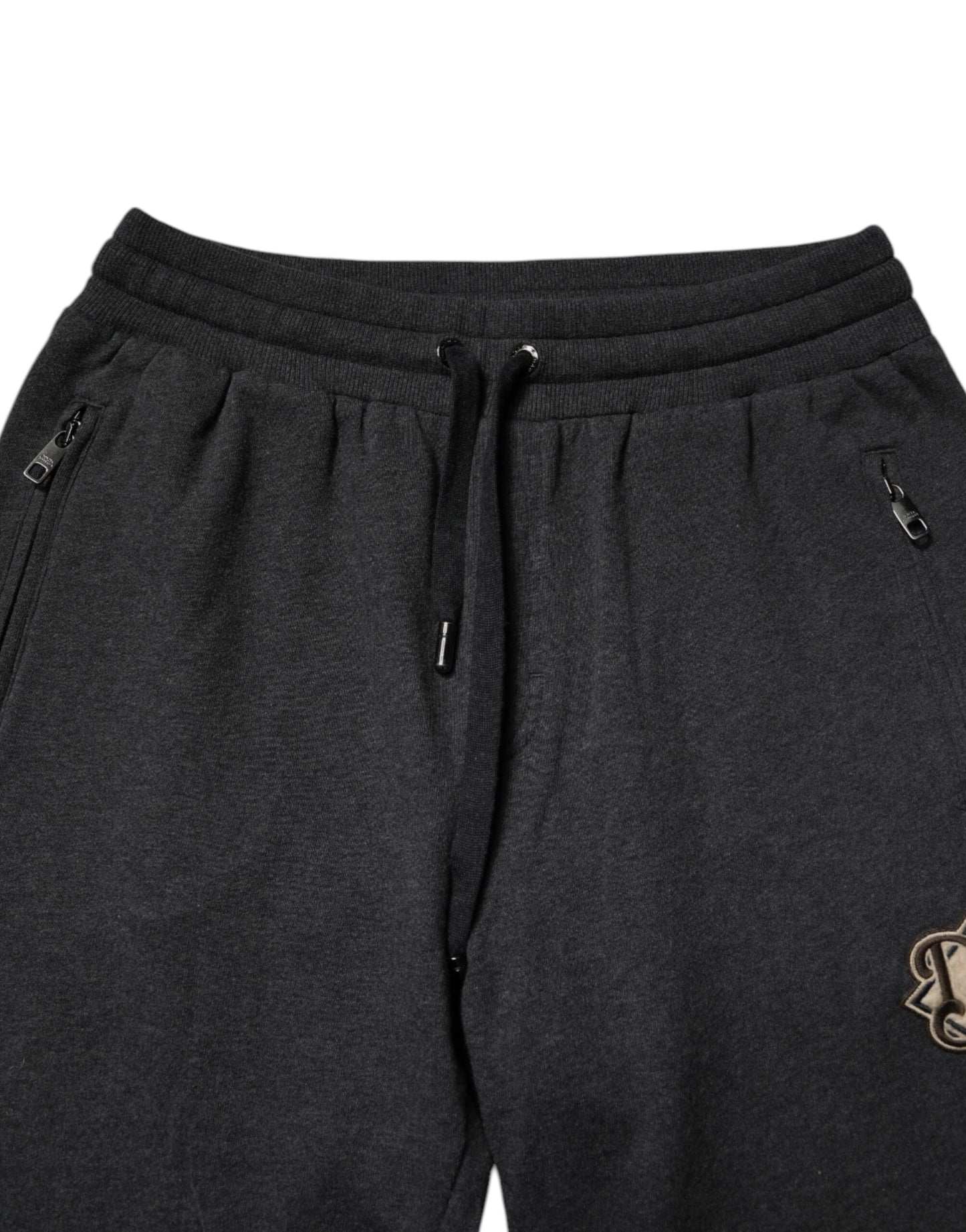 Dolce & Gabbana Mörkgrå Logotyp Bomull Jogger Träningsbyxor