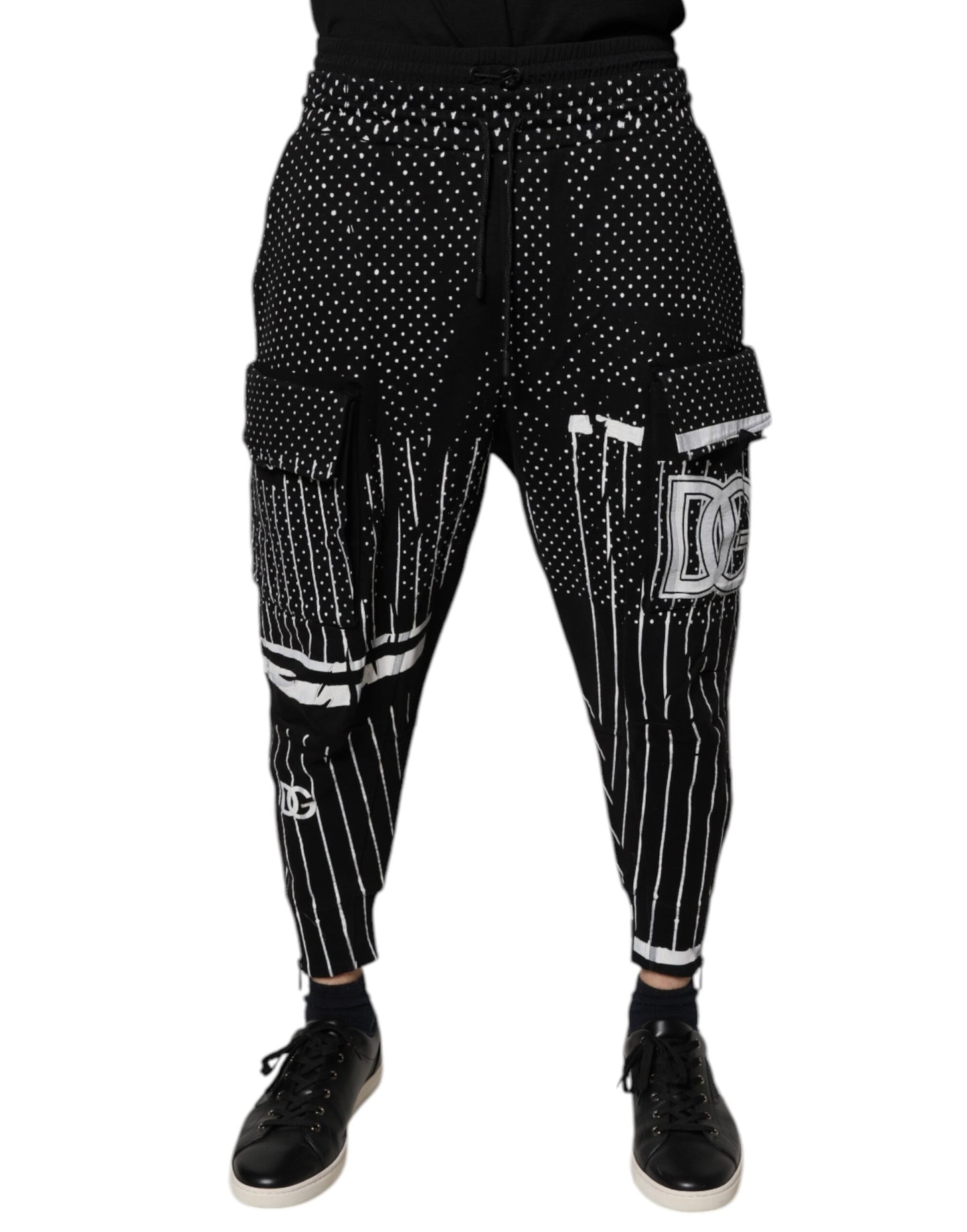 Dolce & Gabbana Svarta Prickiga Randiga Cargo Jogger Träningsbyxor