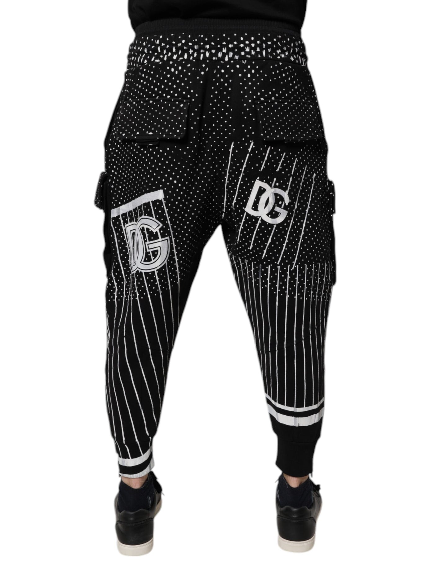Dolce & Gabbana Svarta Prickiga Randiga Cargo Jogger Träningsbyxor