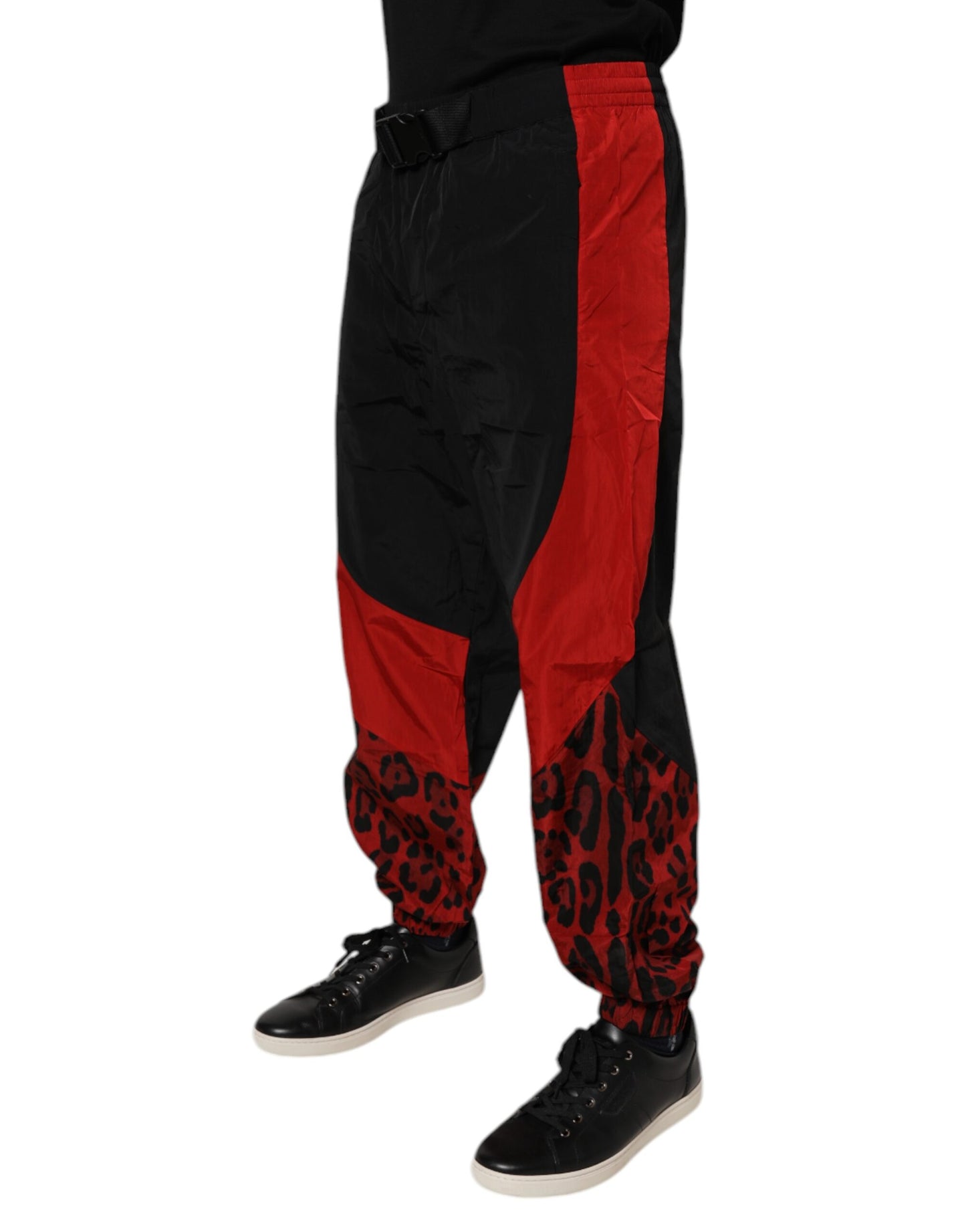 Dolce & Gabbana Svarta Röda Leopard Jogger Träningsbyxor Byxor
