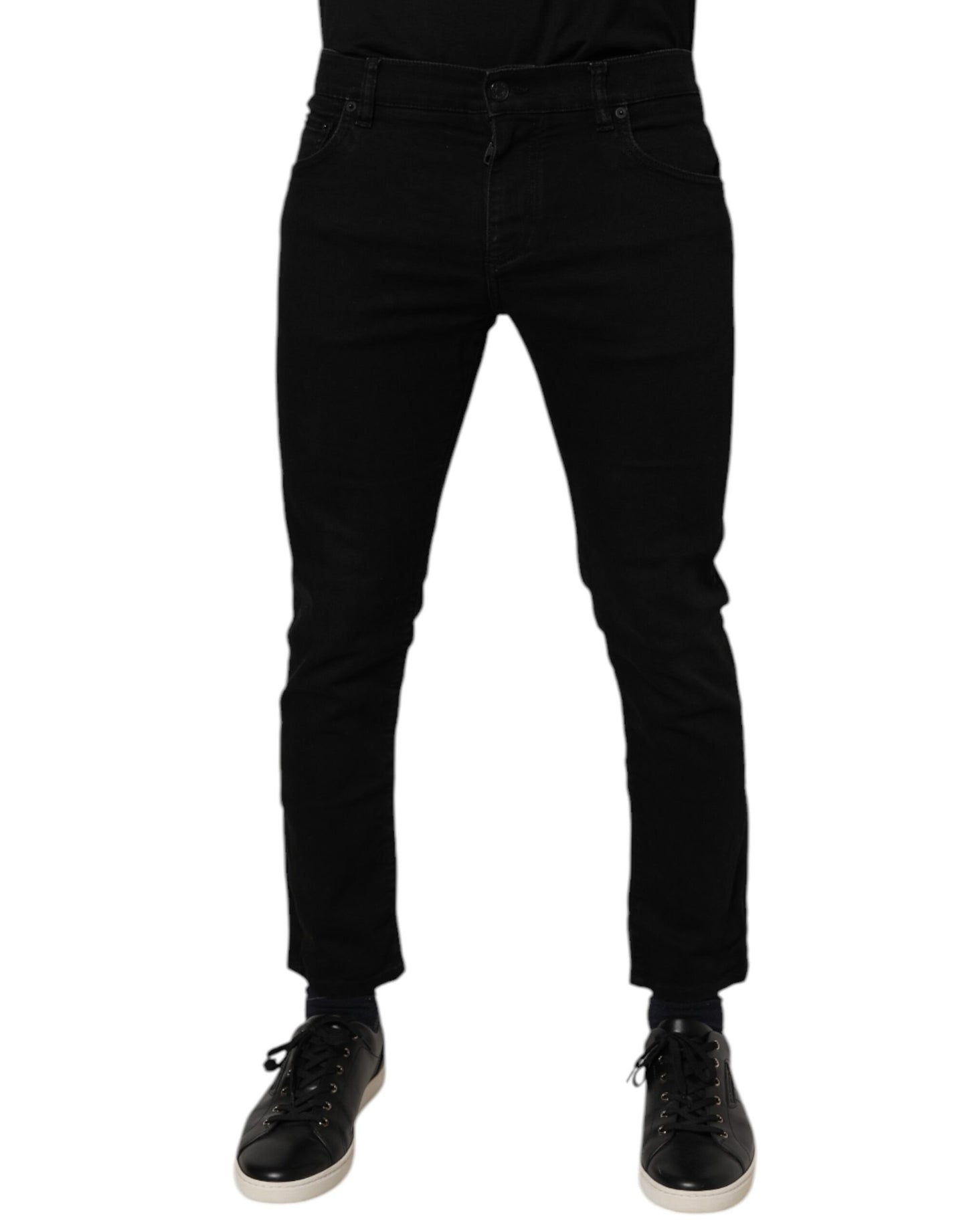 Dolce & Gabbana Svarta Bomullsstretchiga Skinny Jeans Herr
