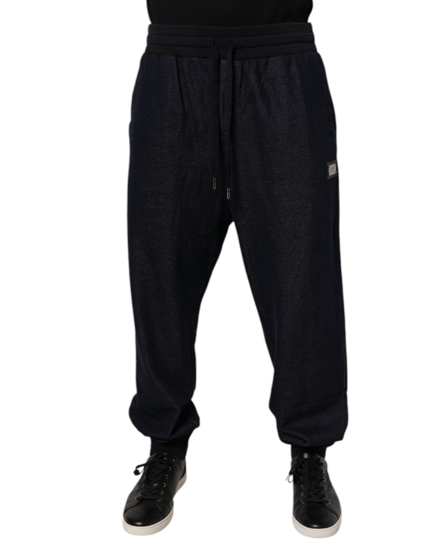 Dolce & Gabbana Svarta Jacquard Bomull Jogger Träningsbyxor Byxor
