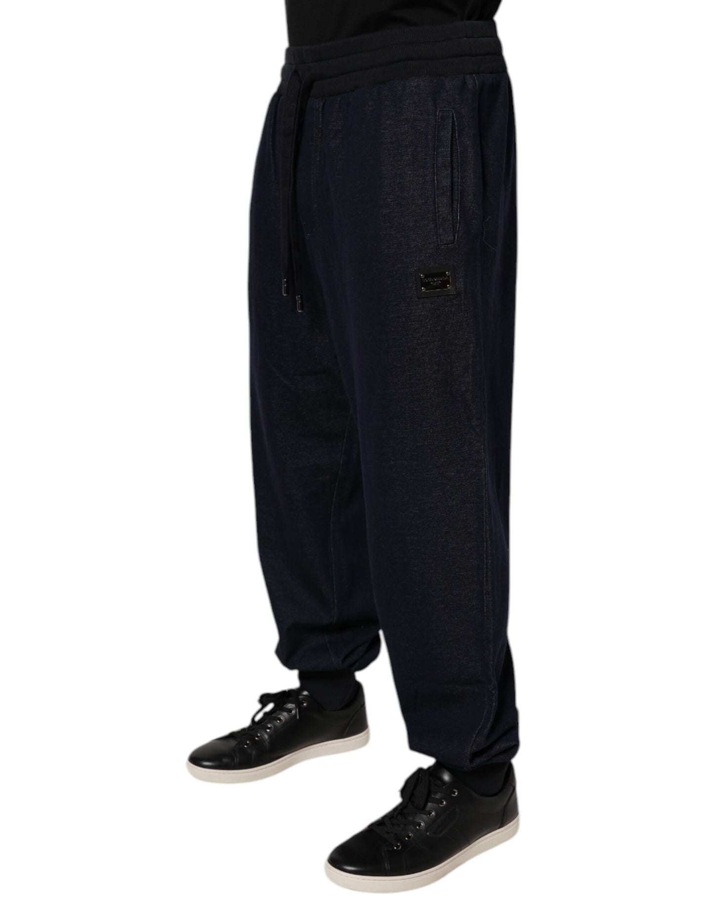 Dolce & Gabbana Svarta Jacquard Bomull Jogger Träningsbyxor Byxor