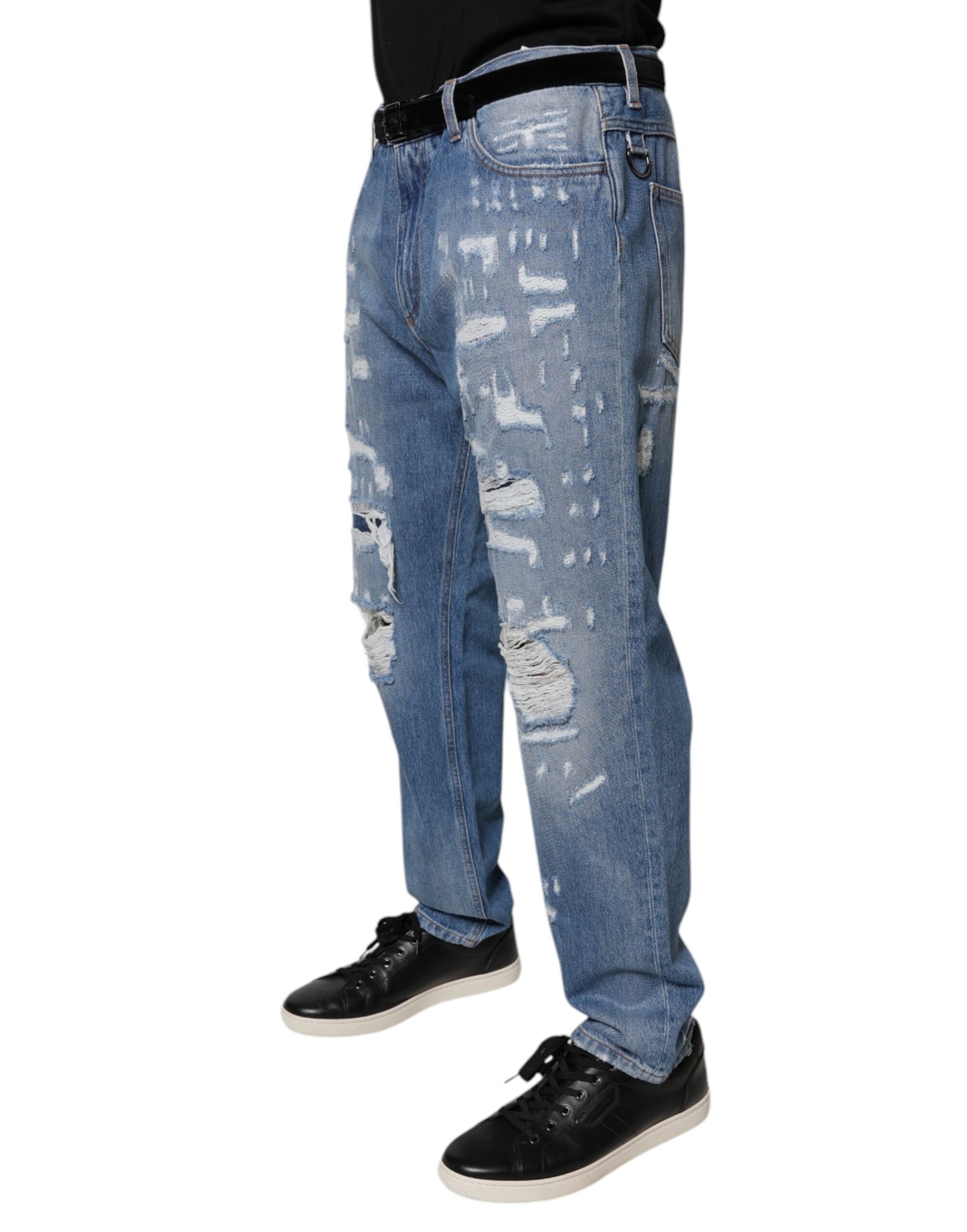 Dolce & Gabbana Blå Trasiga Raka Bomullsjeans