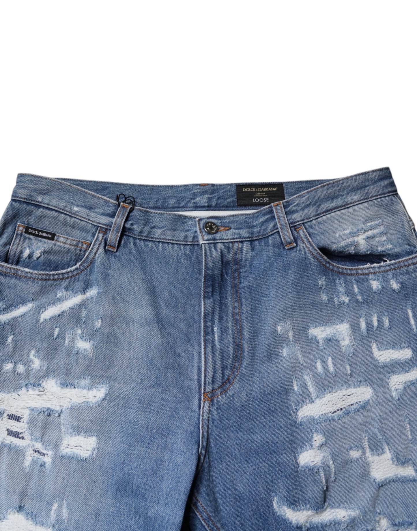 Dolce & Gabbana Blå Trasiga Raka Bomullsjeans