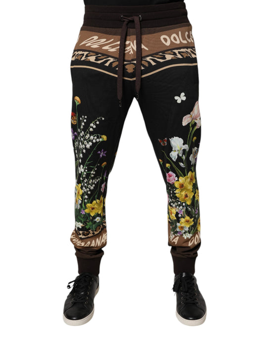 Dolce & Gabbana Svarte Blomster Jogger Joggebukser i Bomull