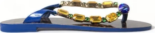 Dolce & Gabbana Blue Crystals Flats Sandals Beachwear Shoes