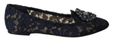 Dolce & Gabbana Blue Crystal Loafer Lace Ballet Flats Shoes