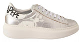 Patrizia Pepe Silver Full Grain Leather Lace Up Sneakers Shoes