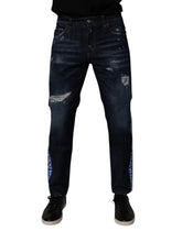 Dolce & Gabbana Dark Blue Cotton Tattered Skinny Denim Jeans