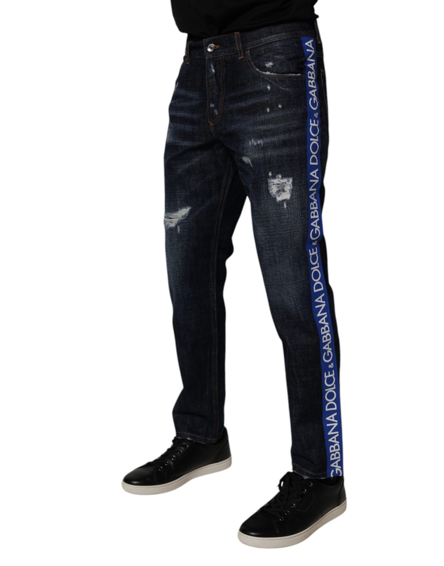 Dolce & Gabbana mörkblå bomullsslitna skinny denimjeans