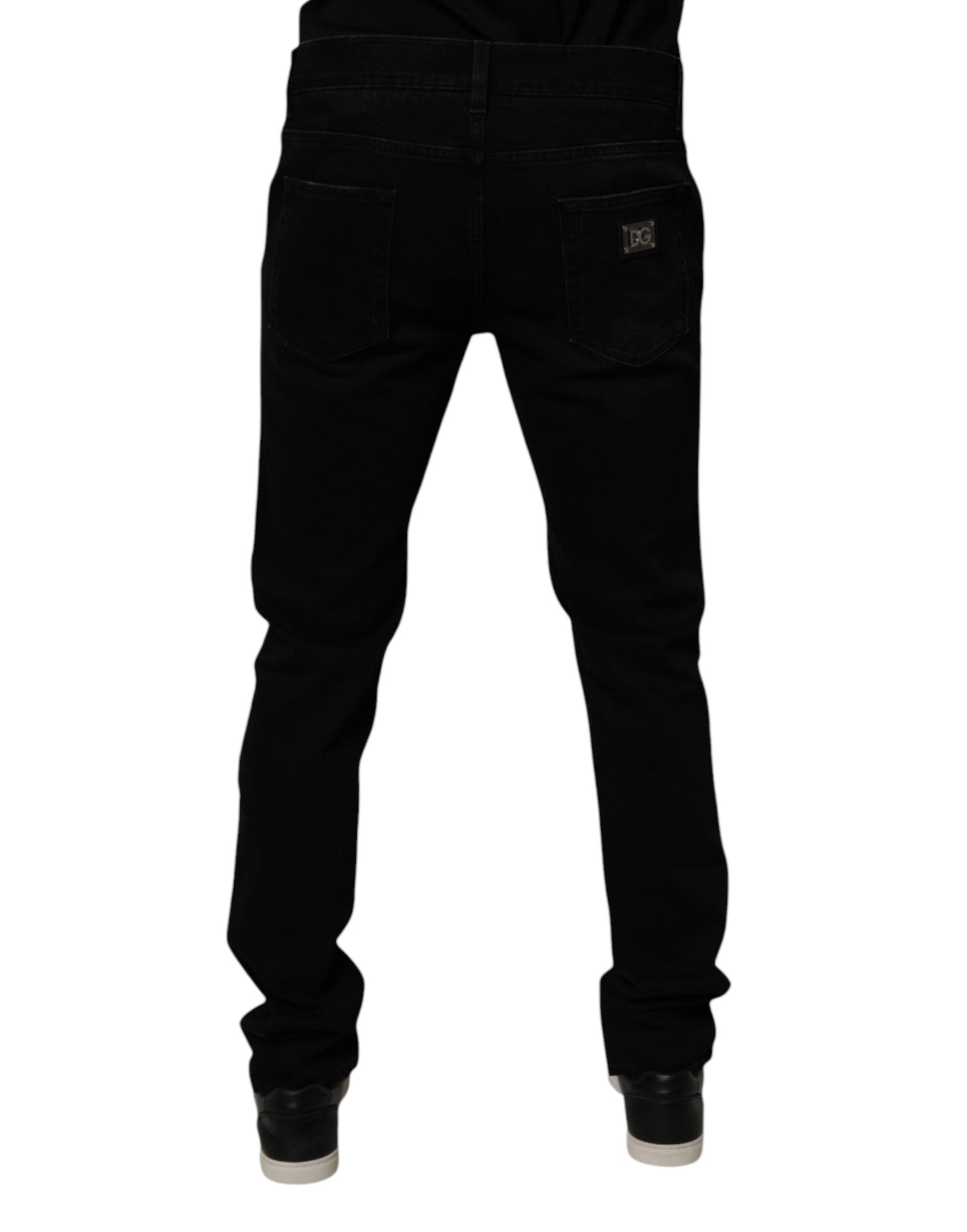 Dolce & Gabbana Svarta Bomullsslitna Skinny Denim Jeans Herr
