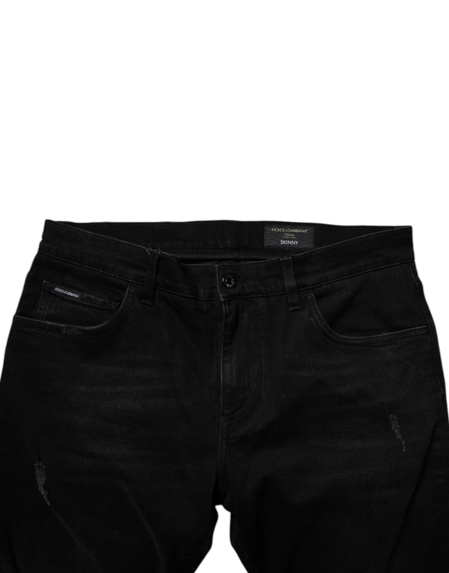Dolce & Gabbana Svarta Bomullsslitna Skinny Denim Jeans Herr