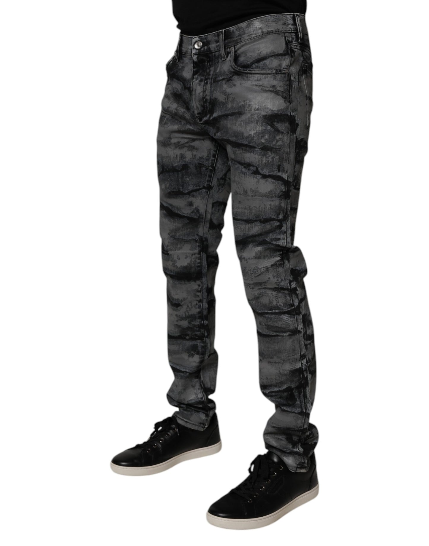 Dolce & Gabbana Grå Tie Dye Bomull Skinny Herrjeans