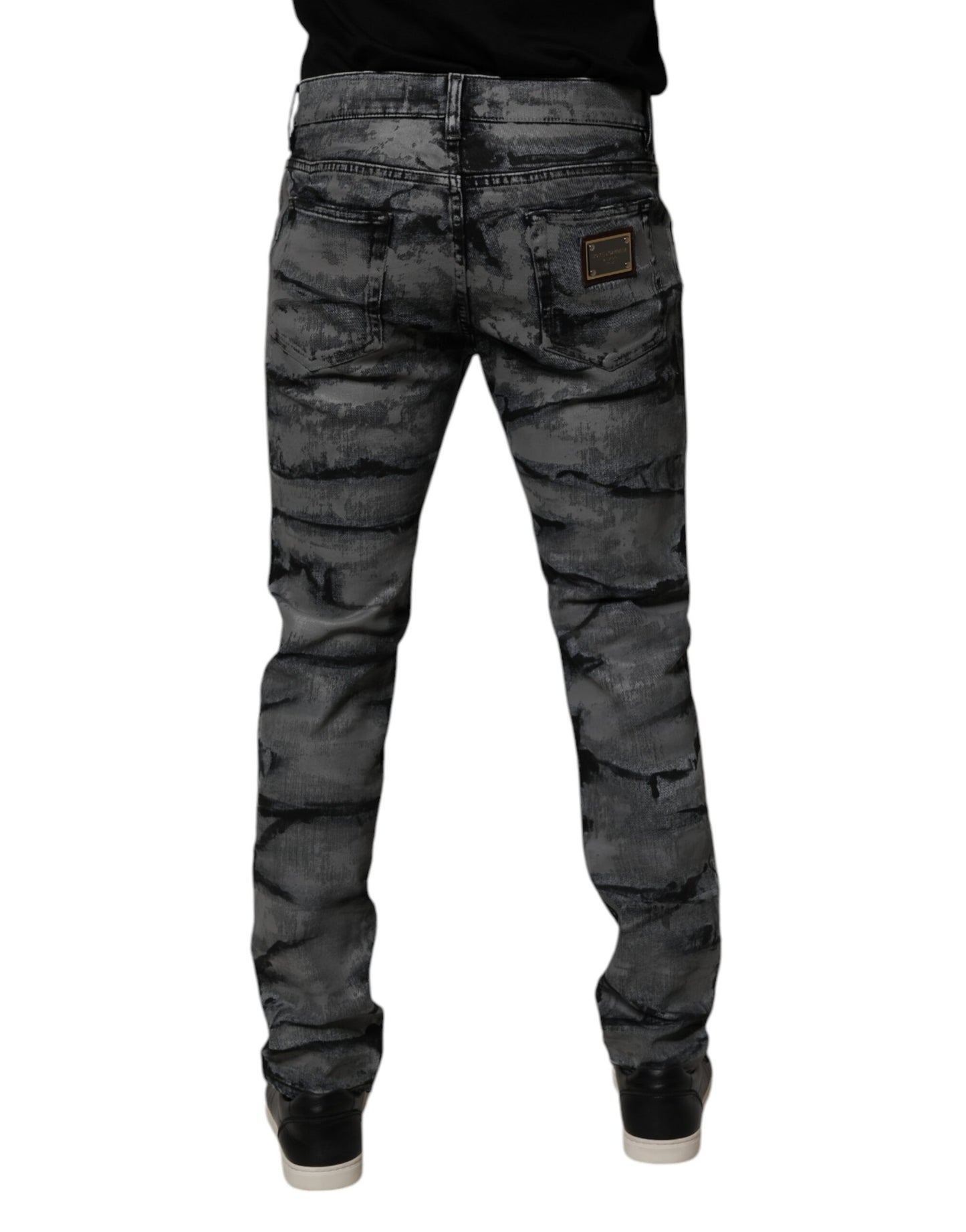 Dolce & Gabbana Grå Tie Dye Bomull Skinny Herrjeans