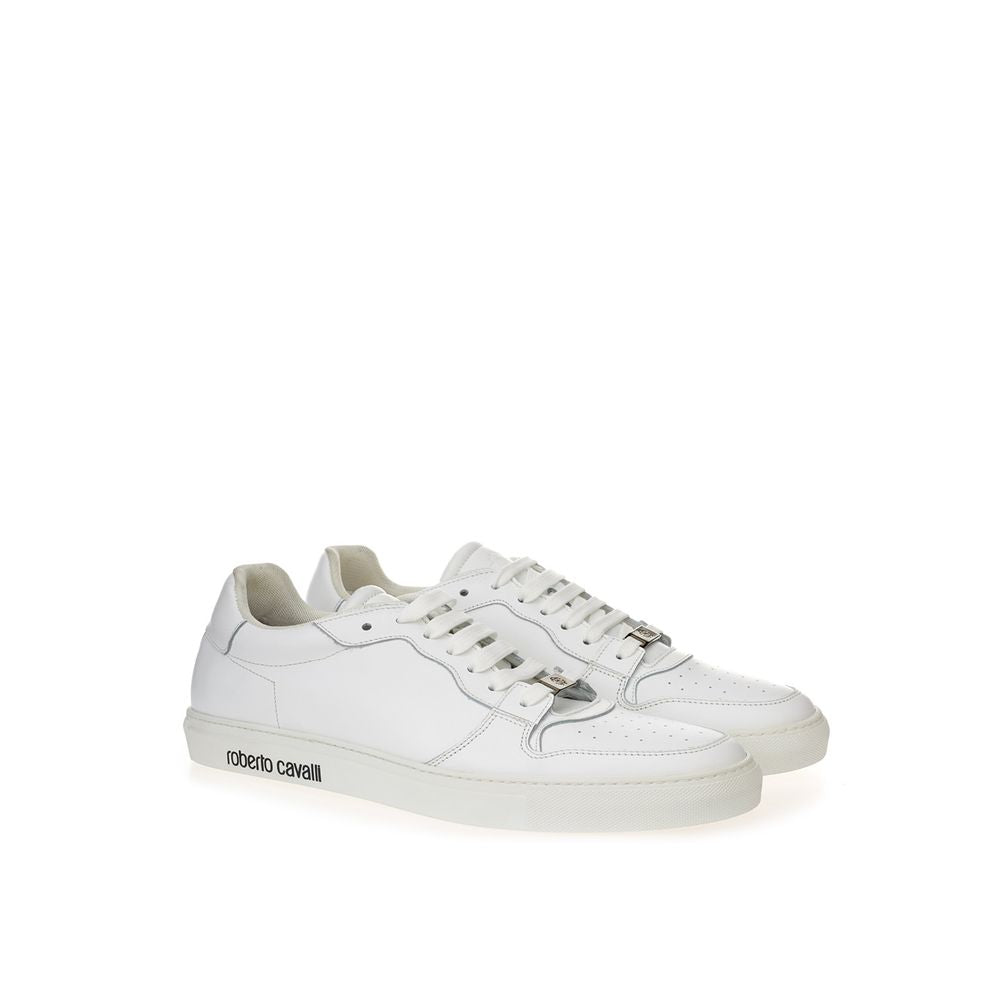 Roberto Cavalli Vita Lädersneakers Lyxiga Skor