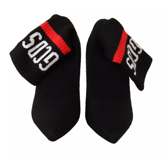 GCDS Svarta Mocka Logo Strumpor Block Heel Ankelstövlar Skor