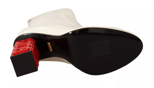 GCDS Vita Lädertyg Röda Logotypklackade Ankelstövlar Skor