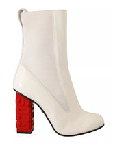 GCDS White Leather Fabric Red Logo Heel Ankle Boots Shoes
