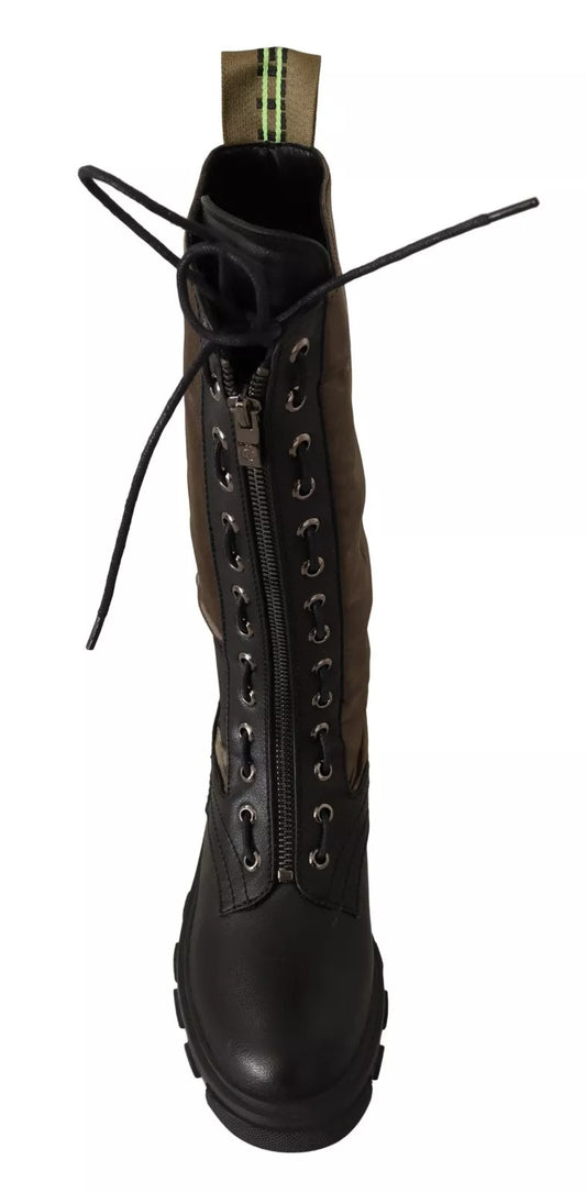 Gaelle Svarta Gröna Höga Stridsstövlar Militärskor Med Snörning