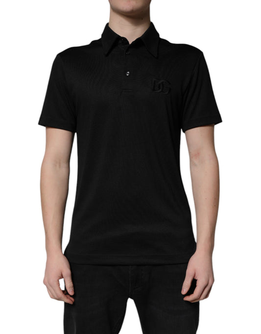 Dolce & Gabbana Svart Polyester DG Logotypkrage Polotröja