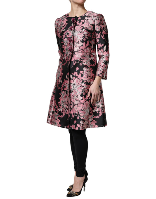 Dolce & Gabbana Rosa Svart Blommig Brokad Trenchcoatjacka