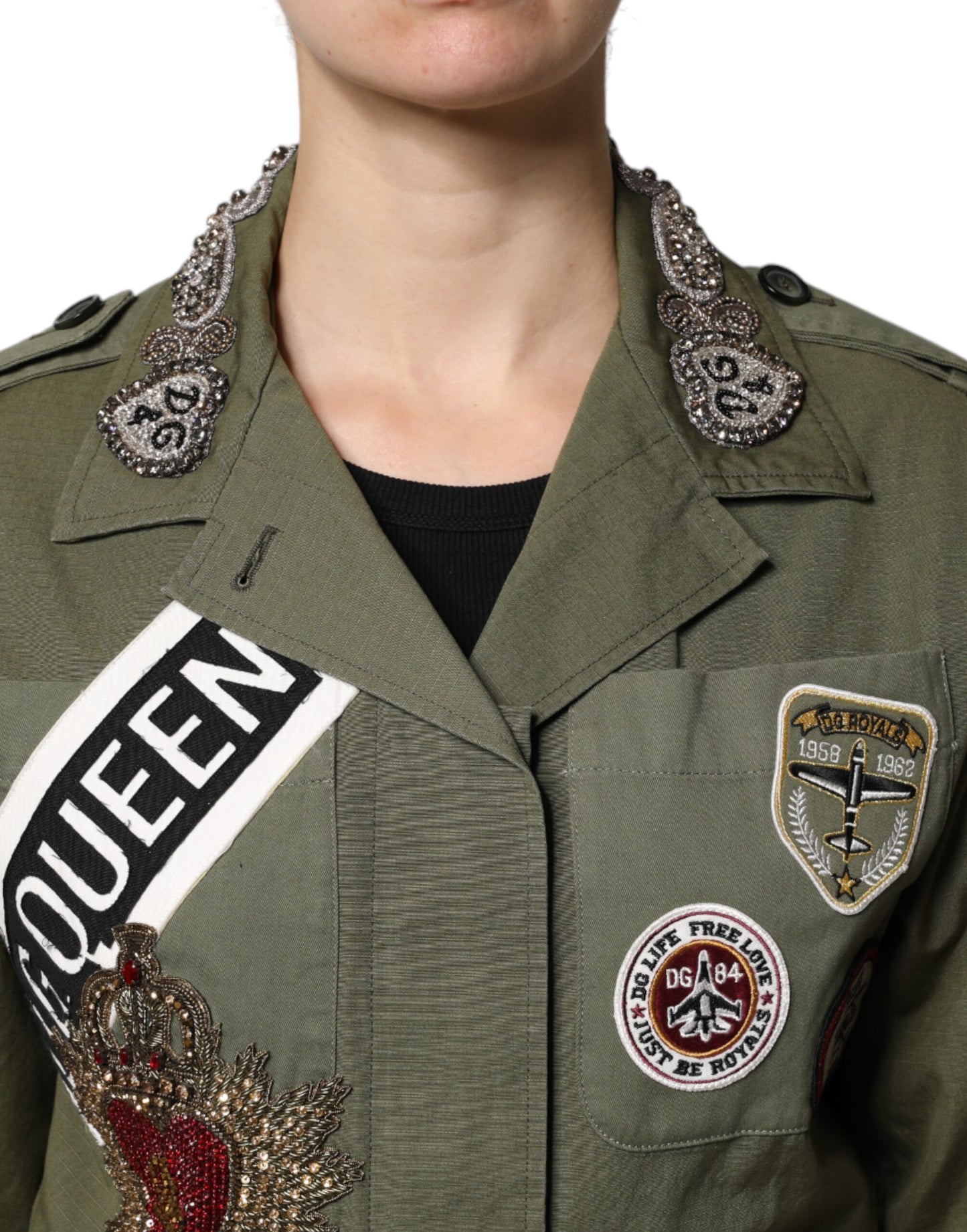 Dolce & Gabbana Militärgrön Queen Embellished Jacket