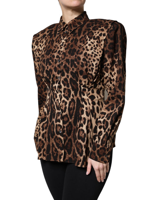 Dolce & Gabbana Brun Leopard Sidenkappa med Knappar