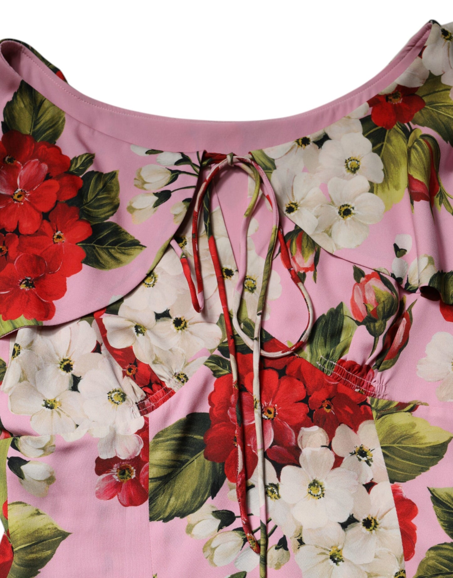 Dolce & Gabbana Rosa Blommig Sidenblus Kortärmad