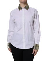 Dolce & Gabbana White Cotton Long Sleeves Sequin Shirt Top