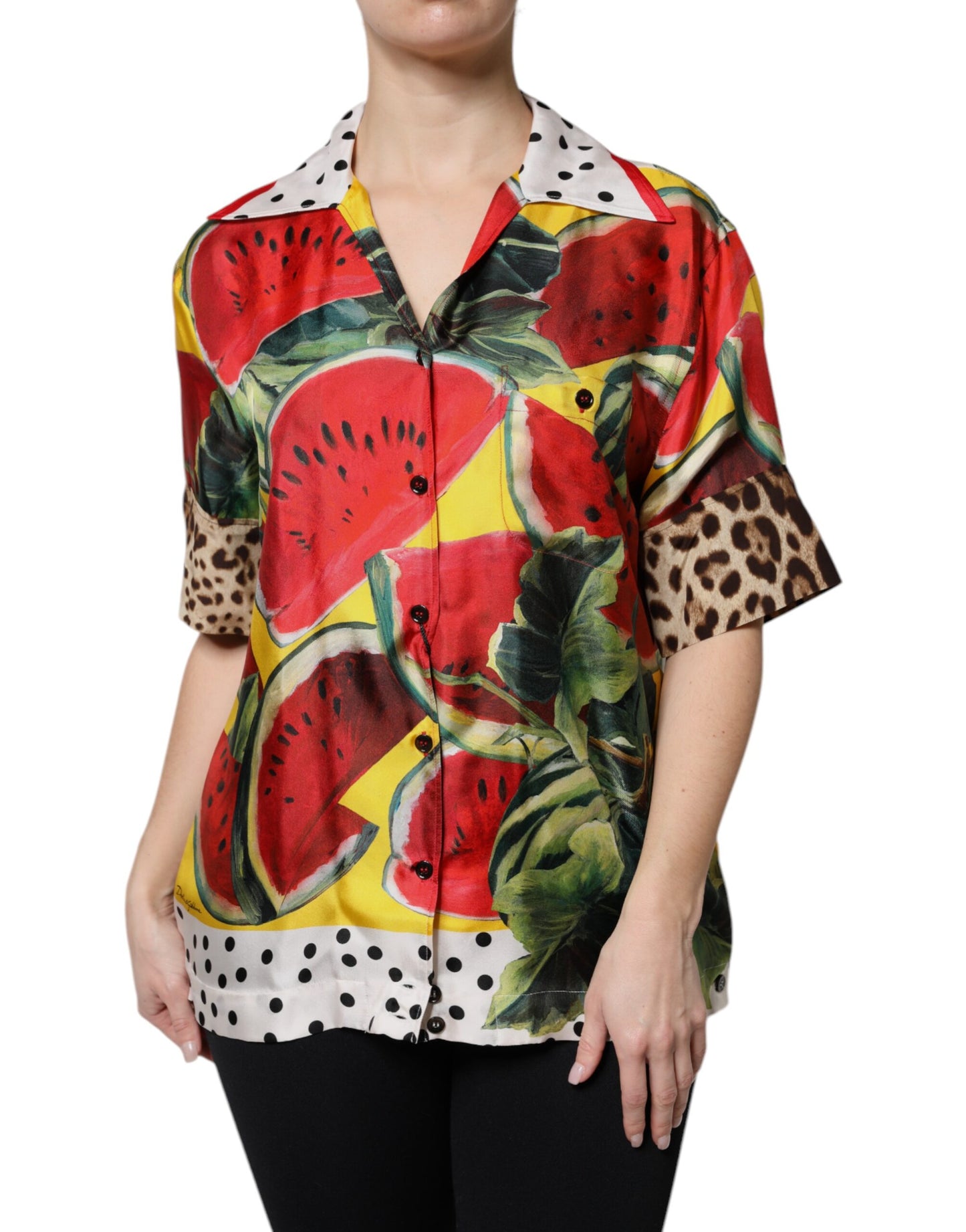 Dolce & Gabbana Flerfarget Vannmelon Krage Skjortopp