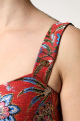 Dolce & Gabbana Red Floral Brocade Cropped Bustier Corset Top