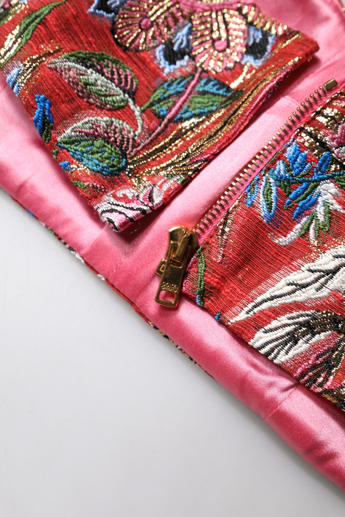 Dolce & Gabbana Röd Blommig Brokad Beskuren Bustier Korsetttopp