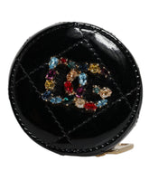Dolce & Gabbana Black Lamb Leather DG Crystal Round Coin Purse Wallet