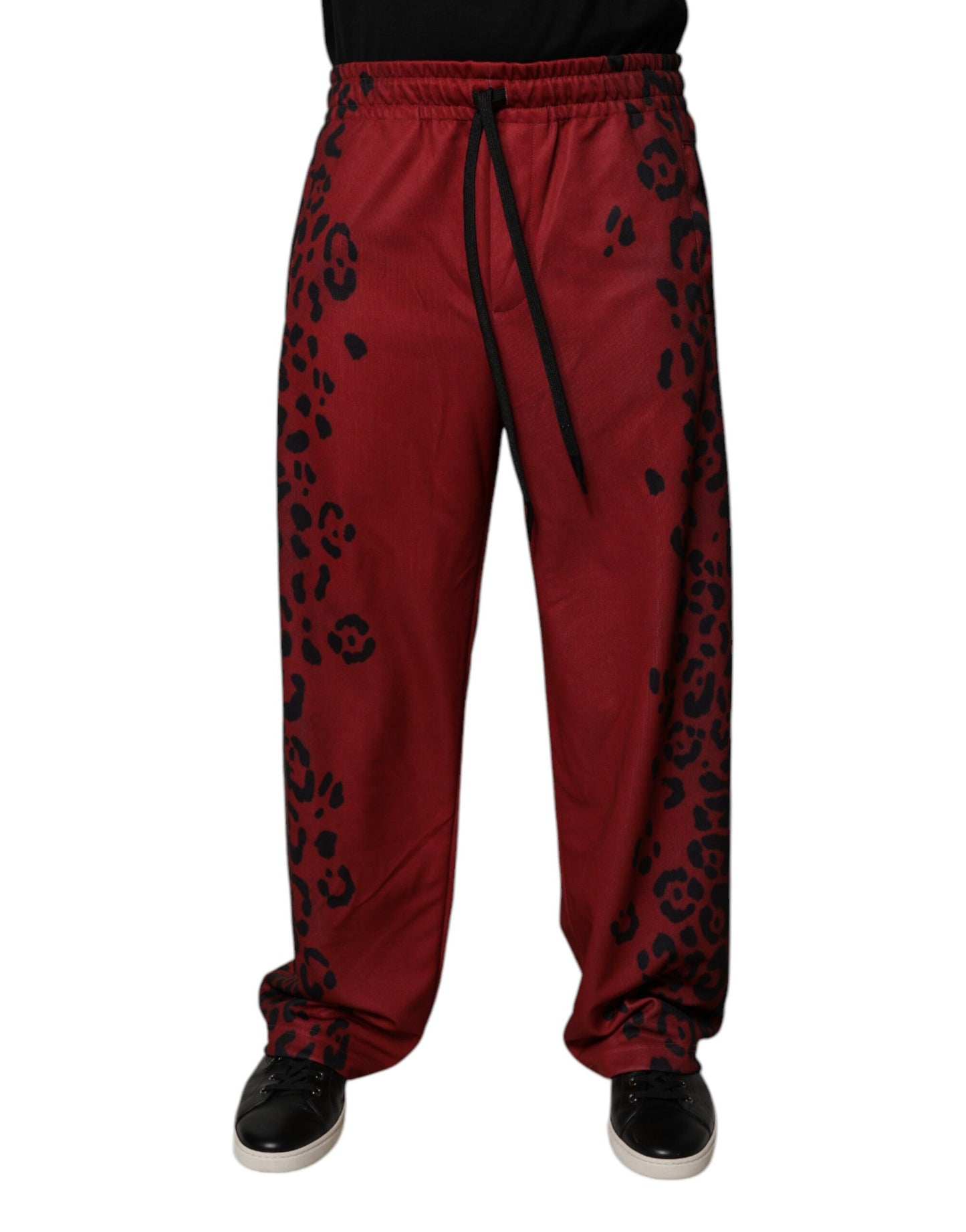 Dolce & Gabbana Röda Leopardmönstrade Polyester Herrjoggingbyxor