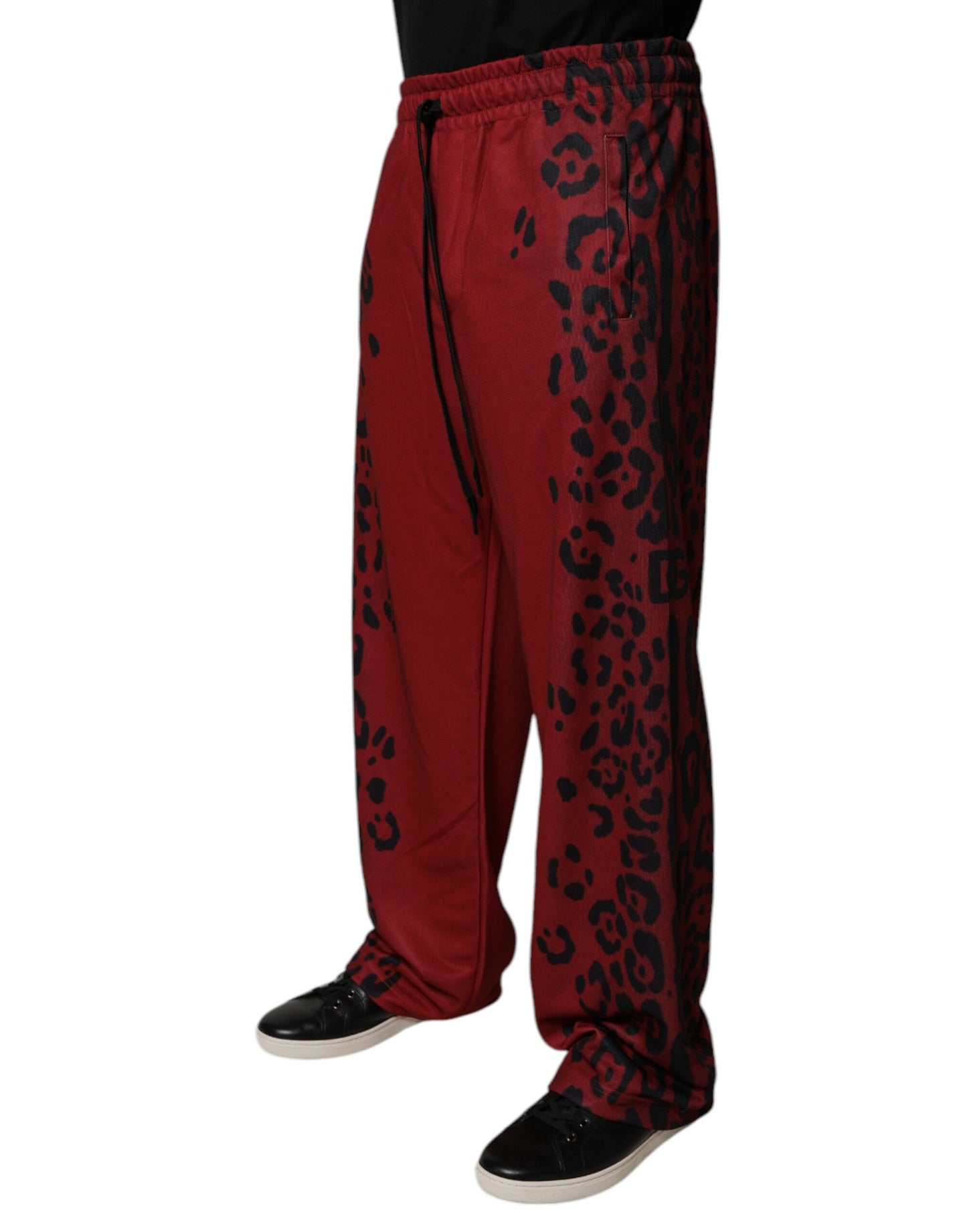 Dolce & Gabbana Röda Leopardmönstrade Polyester Herrjoggingbyxor