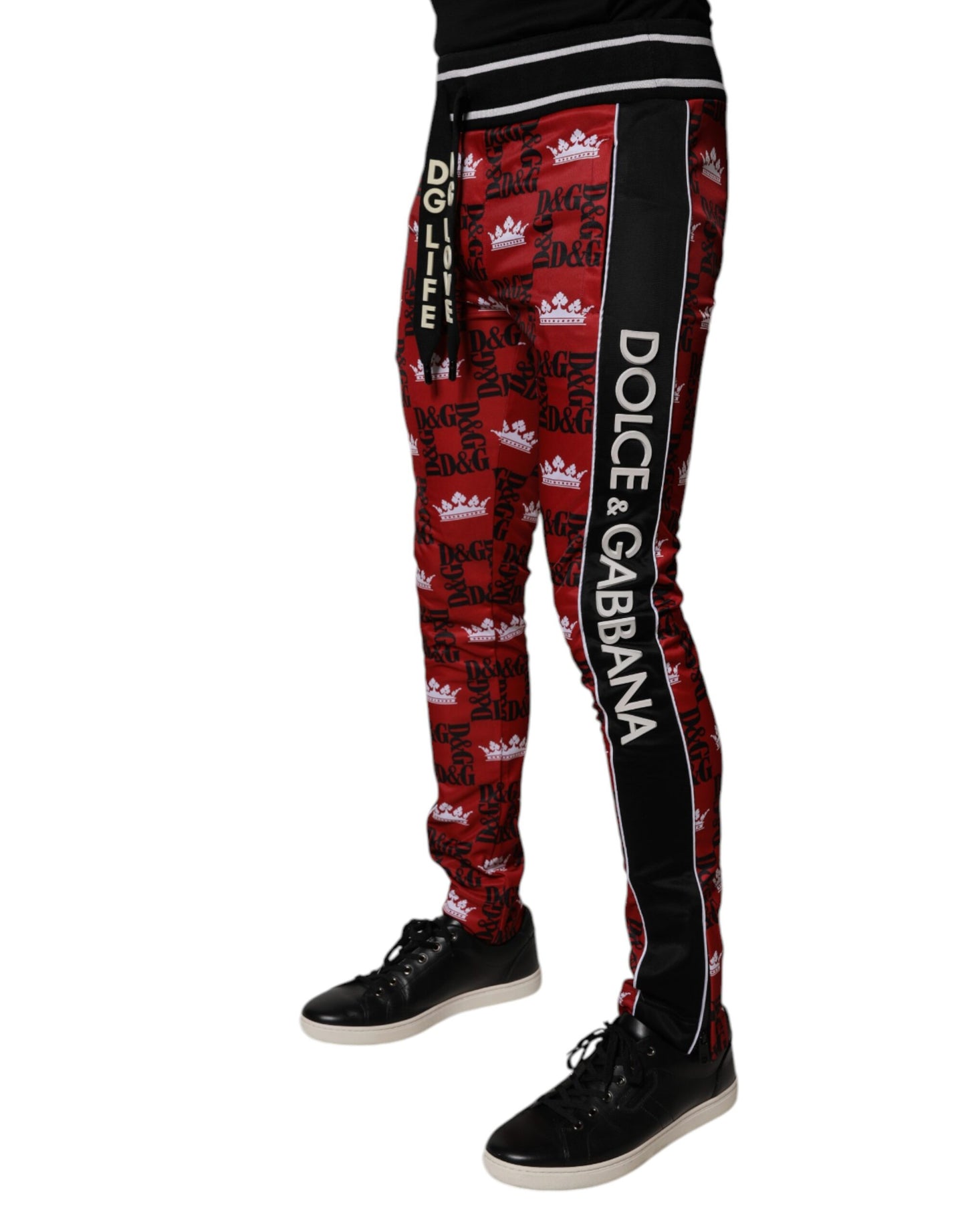 Dolce & Gabbana Röda Kronlogotyp Monogram Herr Träningsbyxor Byxor