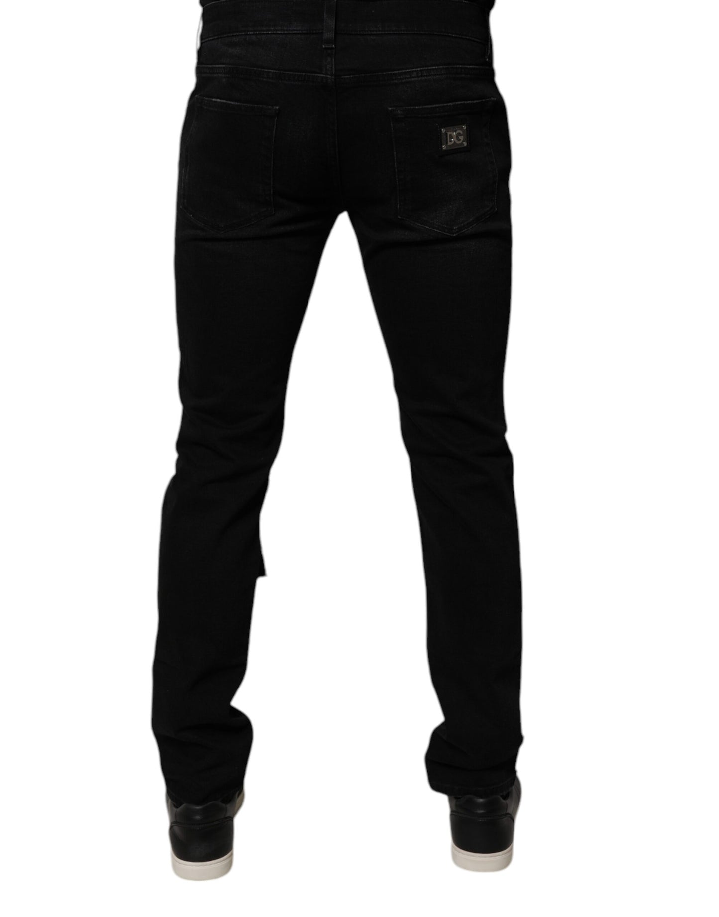 Dolce & Gabbana Svarta Ripped Cotton Skinny Herrjeans