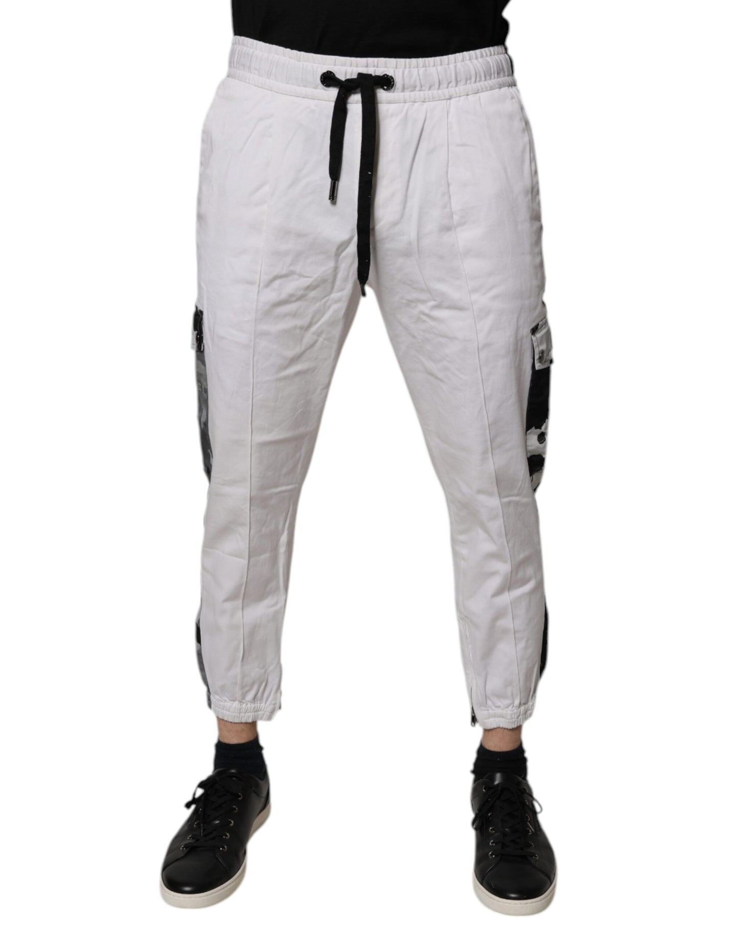 Dolce & Gabbana hvite bomulls cargo jogger joggebukser