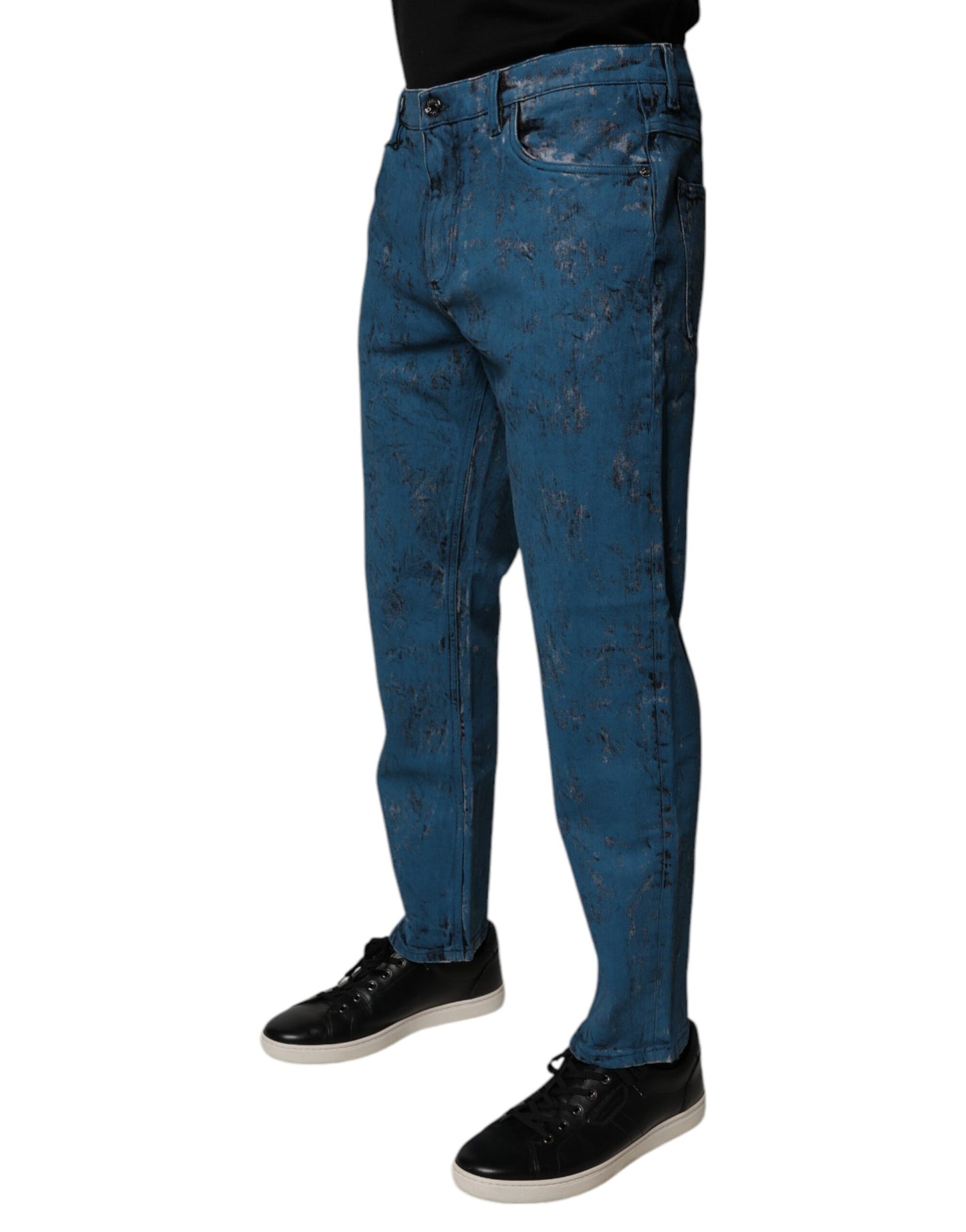 Dolce & Gabbana Blå Tie Dye Bomull Skinny Herrjeans