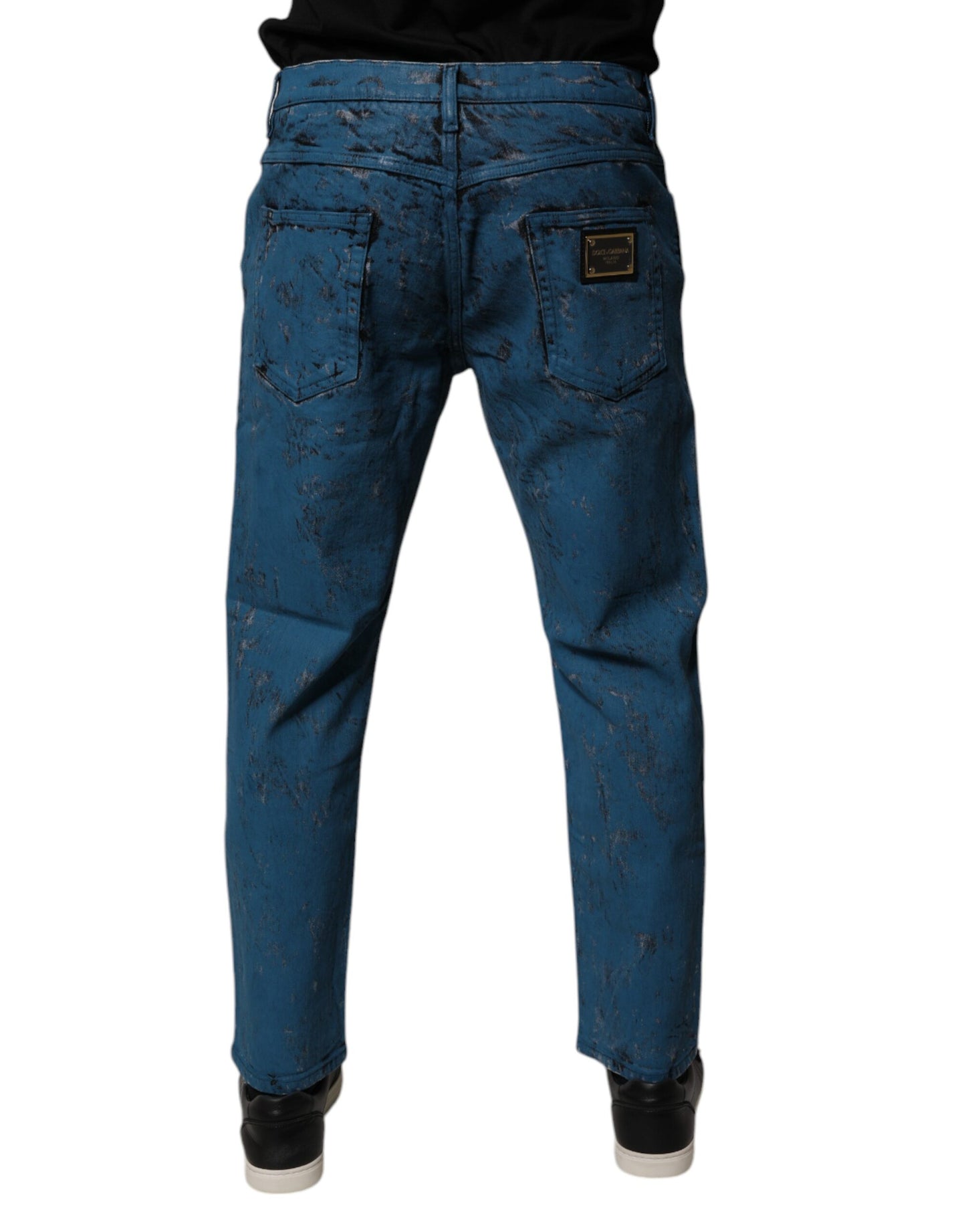 Dolce & Gabbana Blå Tie Dye Bomull Skinny Herrjeans
