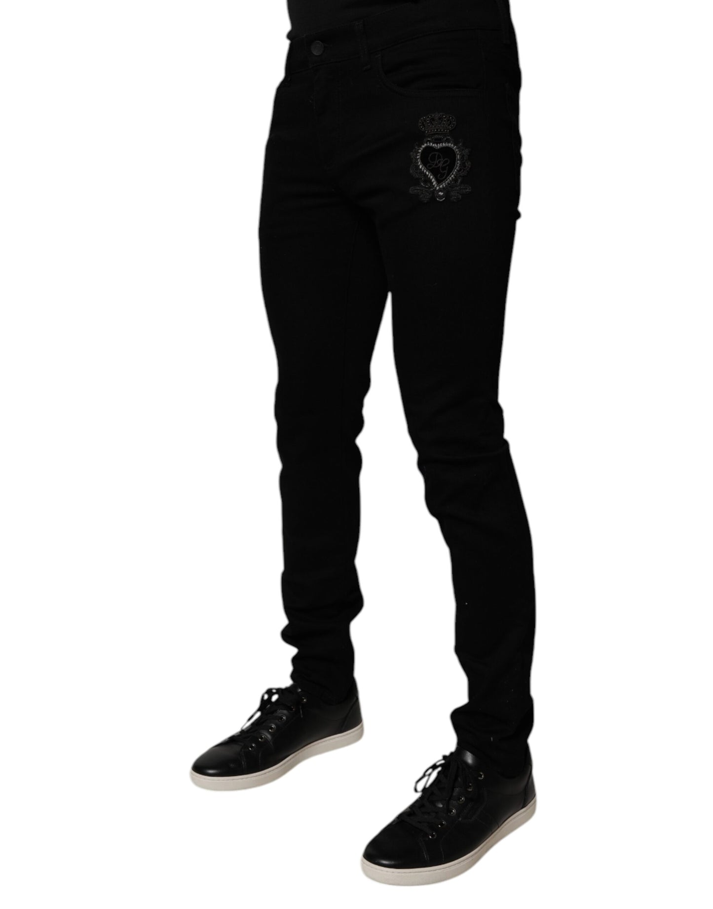 Dolce & Gabbana svarta Sacred Heart bomulls skinny denimjeans