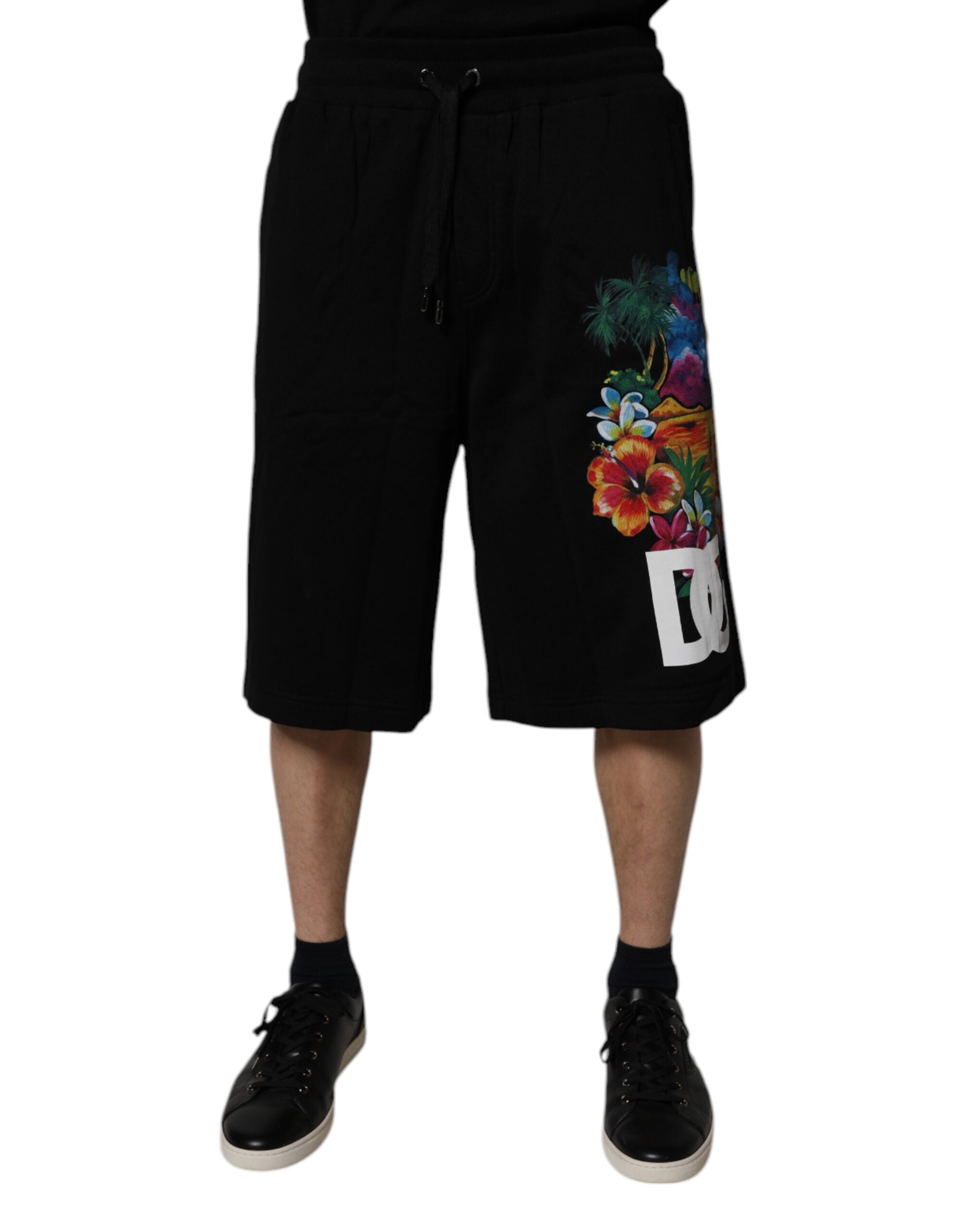 Svarta bermudashorts med blommigt tryck i bomull