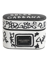 Dolce & Gabbana Black White Leather Scribble Embossed Logo Airpods Case