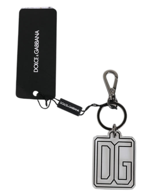 Dolce & Gabbana Gray Black DG Rubber Logo Silver Men's Keychain Keyring
