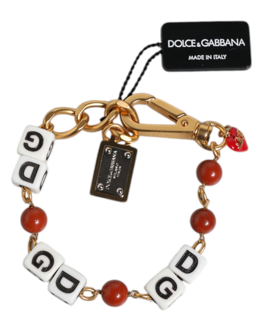 Dolce & Gabbana Flerfärgad Guldton Mässingskedja DG Logo Tärningsarmband