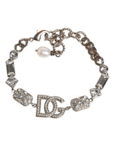 Dolce & Gabbana Silvermässingsarmband med kristaller och DG-logotyp, berlocker
