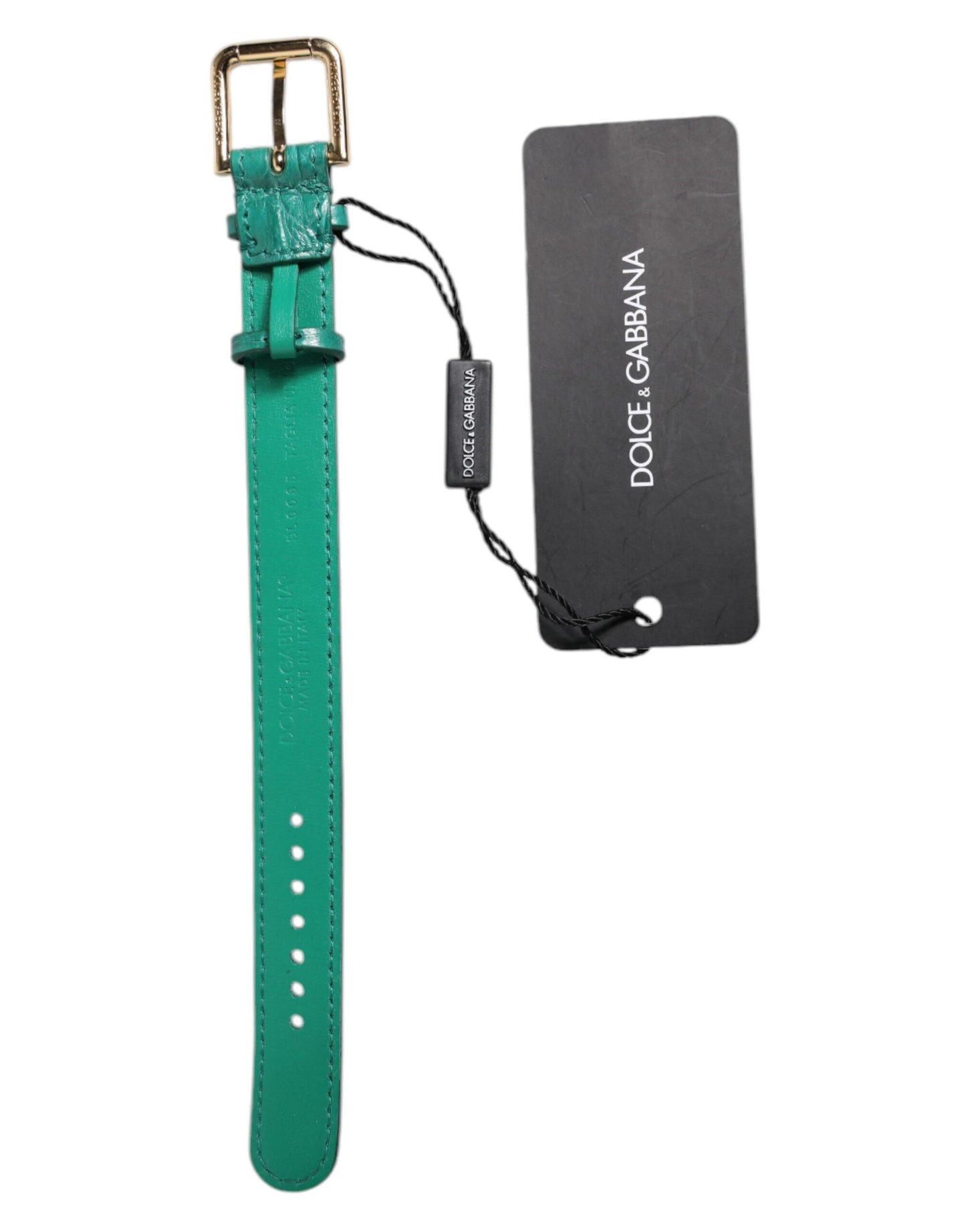 Dolce & Gabbana Green Exotic Leather Gold Tone Metal Buckle Armband